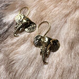 Vintage Solid Brass Tibetan Elephant Dangle Earrings